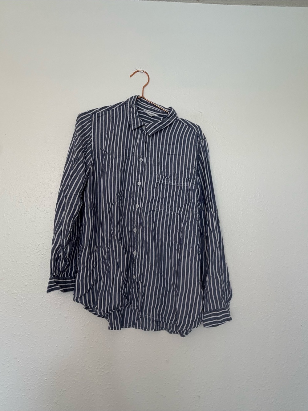 beachlunchlounge Navy and White Vertical Stripe Button-Down Shirt